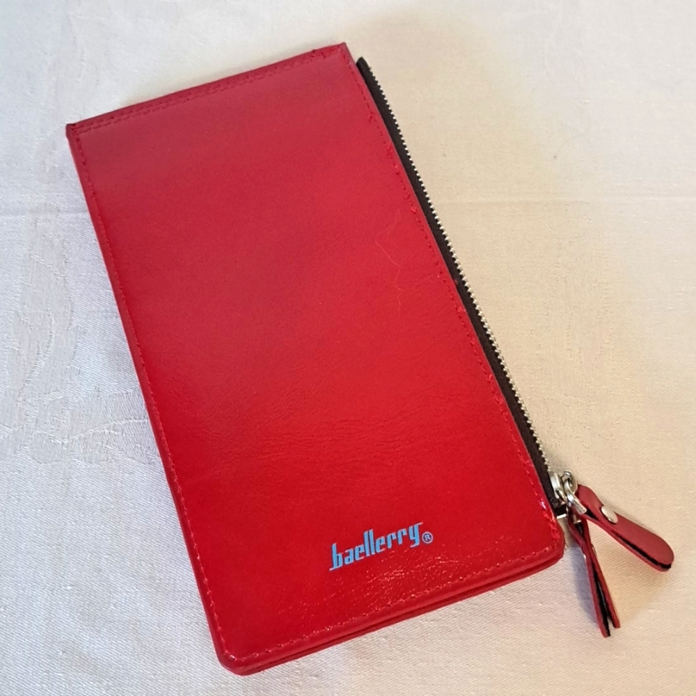 Baellerry red leather double zip credit card holder wallet.